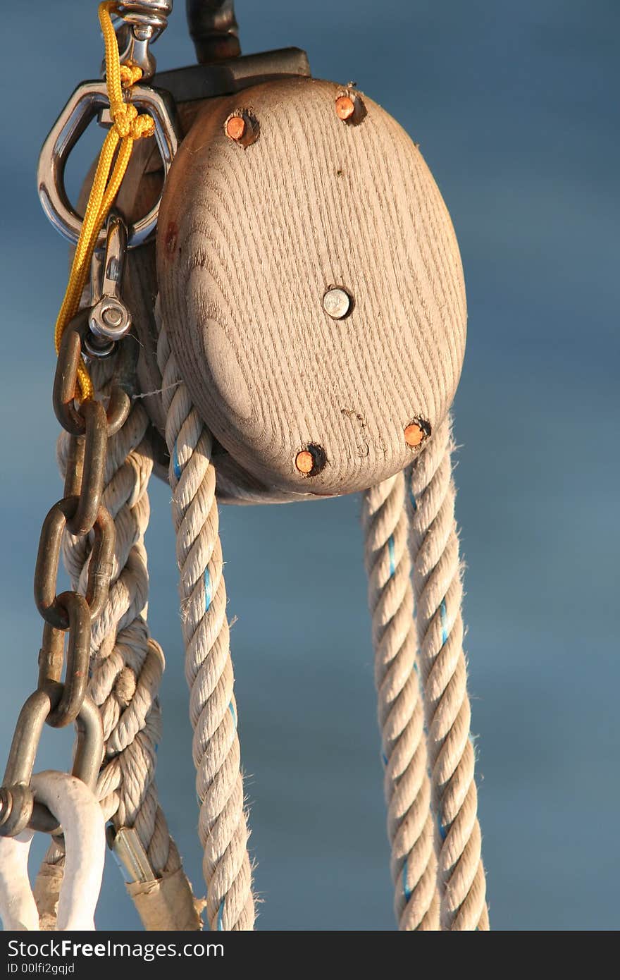 Traditional wooden ship rigging close-up