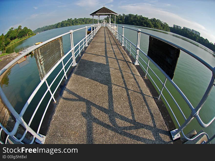 Water control gate and skies in the reservoirs