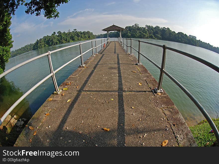 Water control gate and skies in the reservoirs