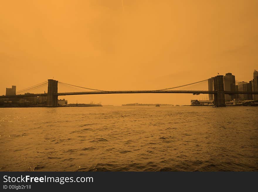 Brooklyn bridge with buildings in background