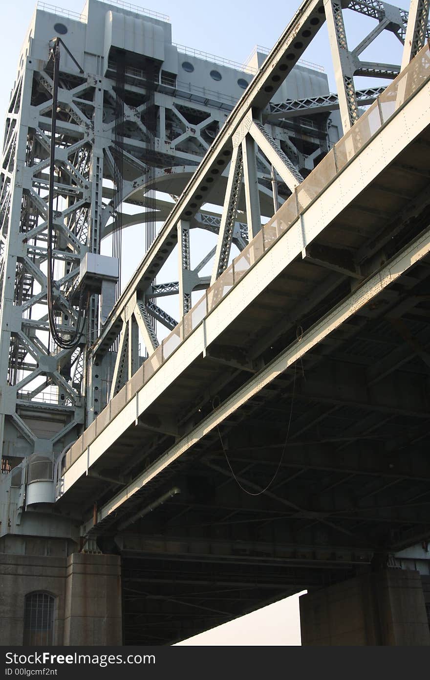 Bridge in nyc shot from a river boat. Bridge in nyc shot from a river boat