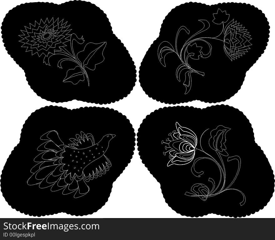 Bird and flower black decoration on white background. Bird and flower black decoration on white background