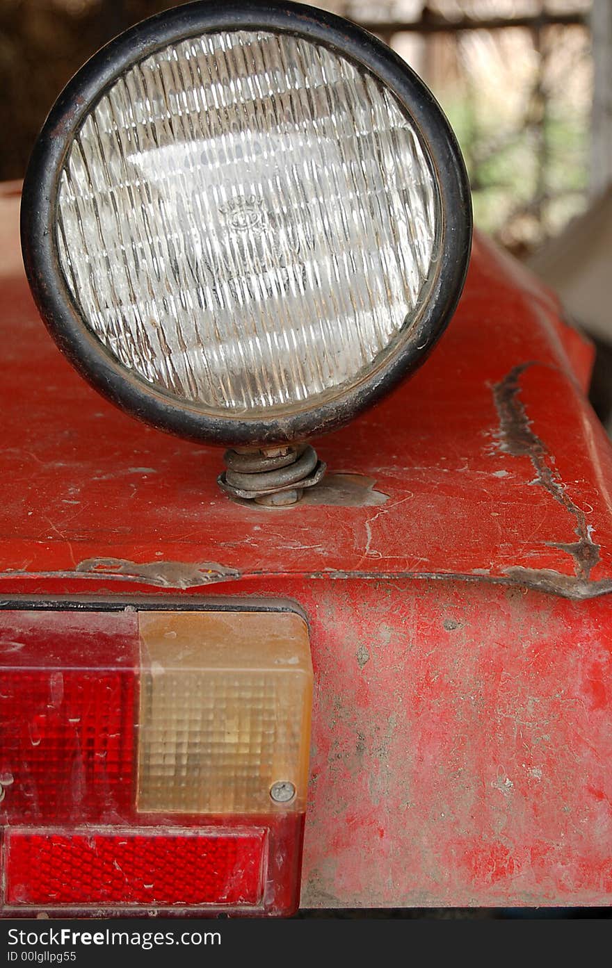 Light on the red tractor. Light on the red tractor