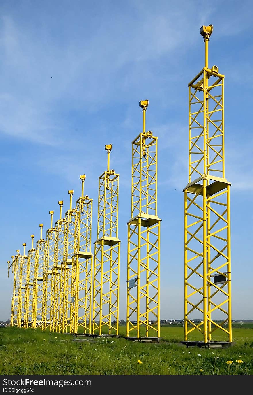 Line of landing lights at the airport