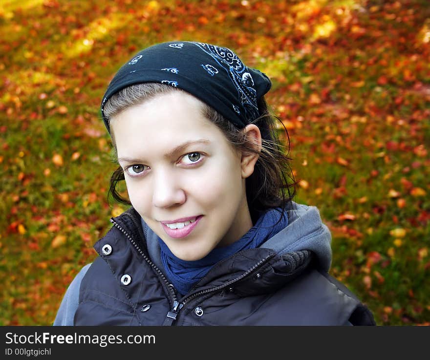 Young Woman In Autumn Nature