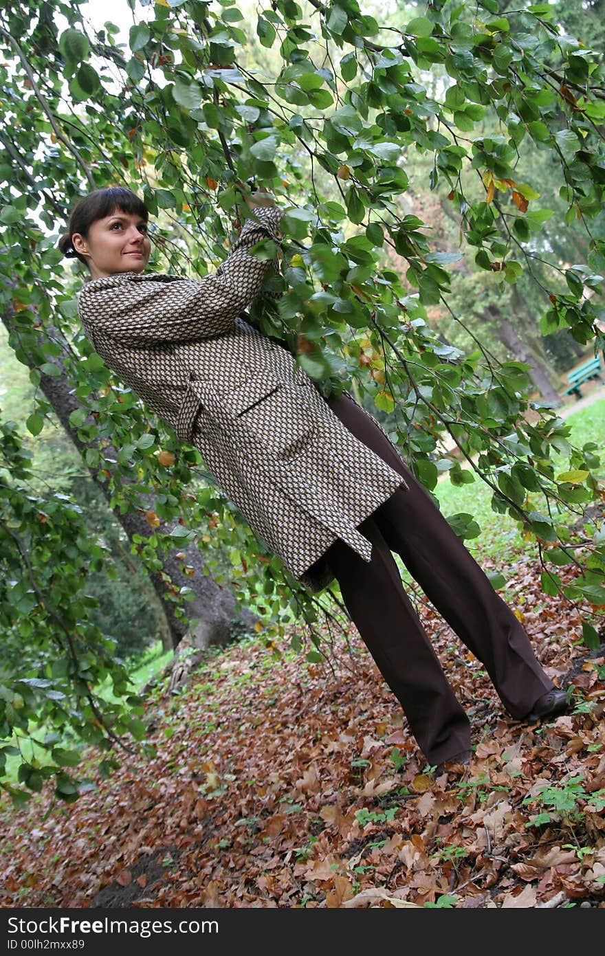 Beautiful woman walking in the autumn park. Beautiful woman walking in the autumn park