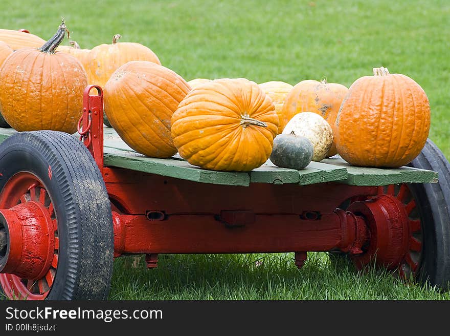 Old red pumpkin wagon