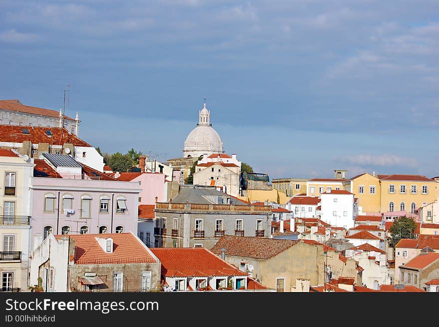 View on the historical part of Lisbon with a church