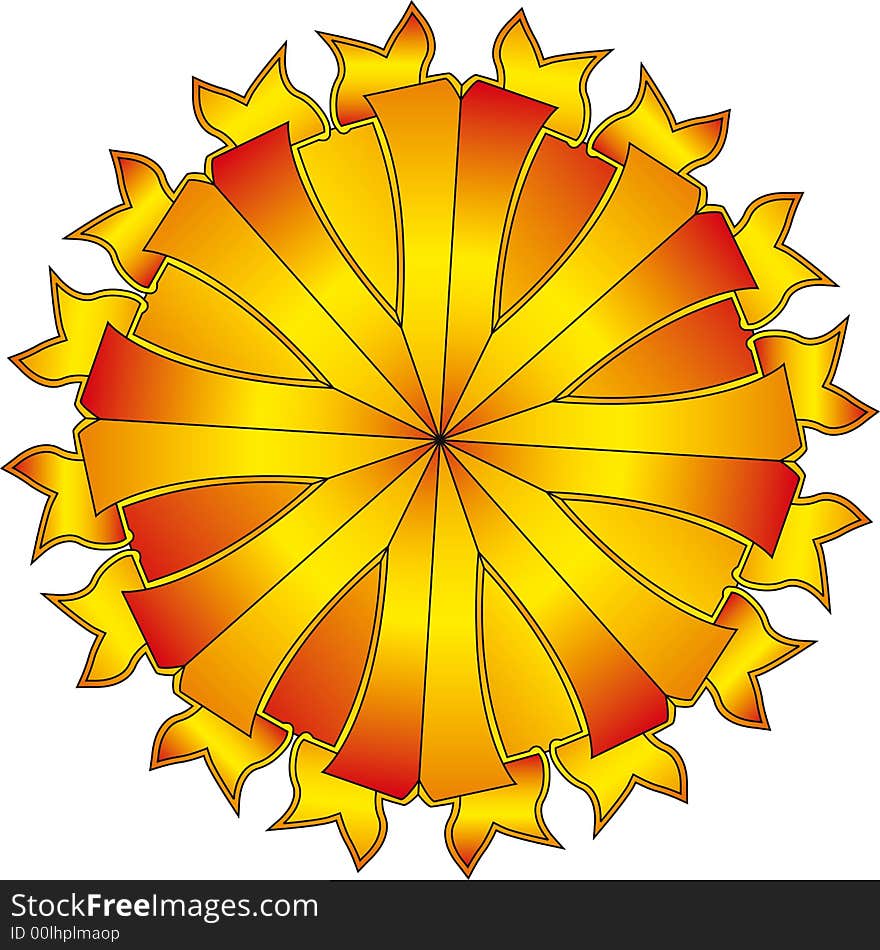 Golden Gothic Sun ornament on white background. Golden Gothic Sun ornament on white background