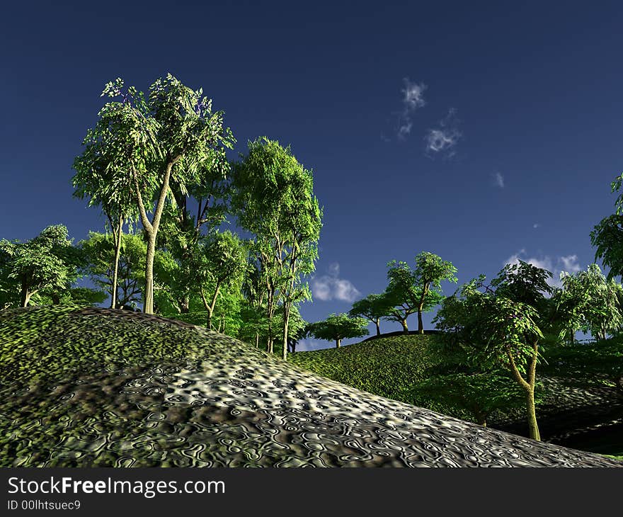 A image of a computer created tree landscape. A image of a computer created tree landscape