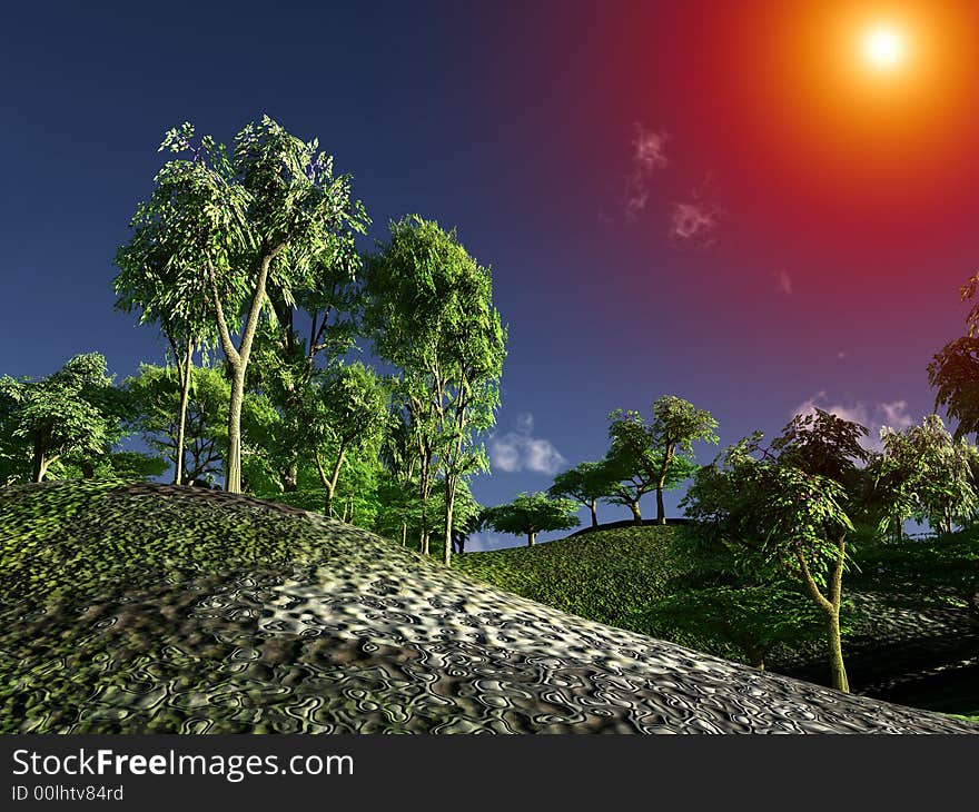 A image of a computer created tree landscape. A image of a computer created tree landscape