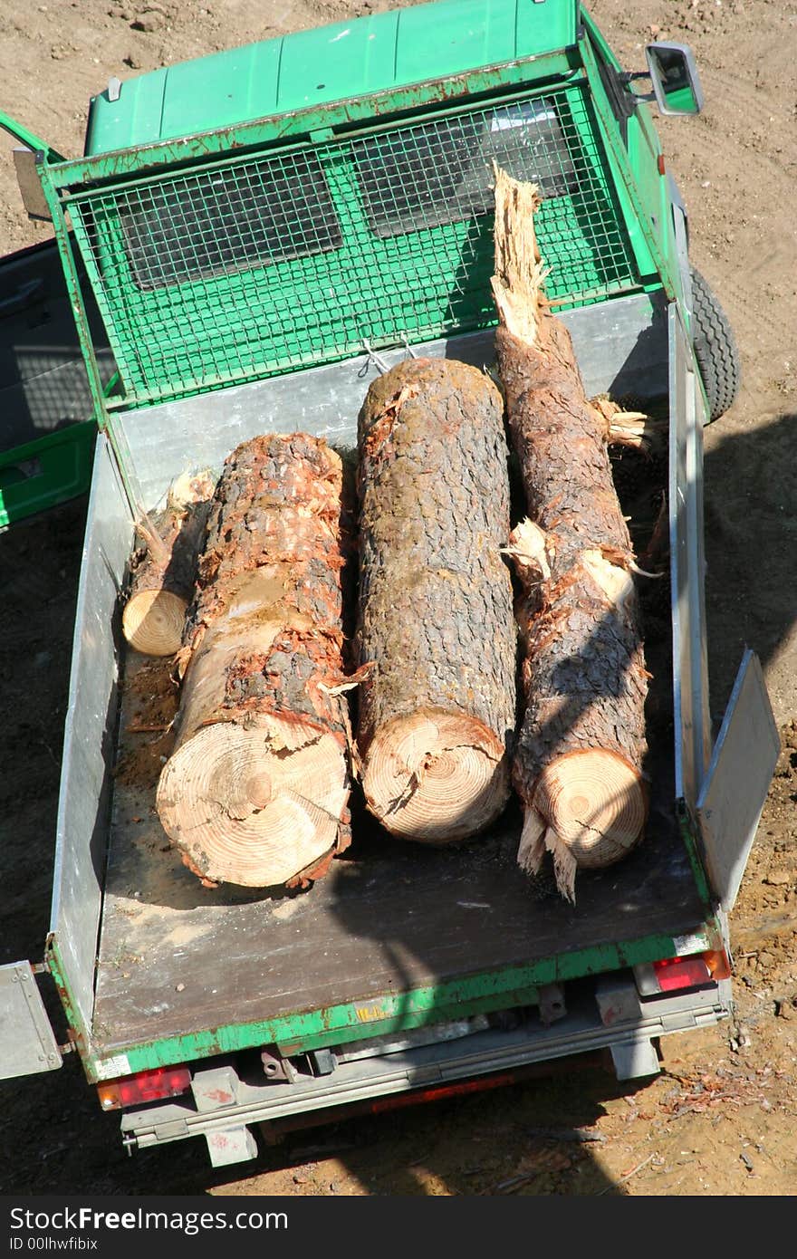 Vehicle with logs of wood