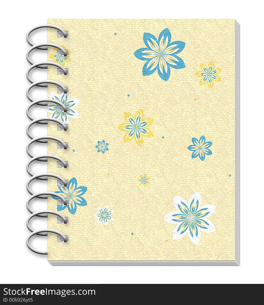 Notebook with flowers on the white background