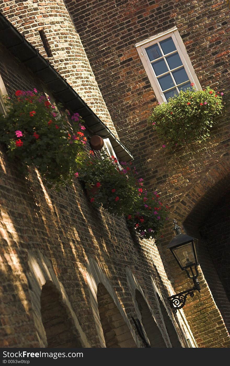 Streets of Delft: a detail taken from the building of the former East Gate in Delft, Holland