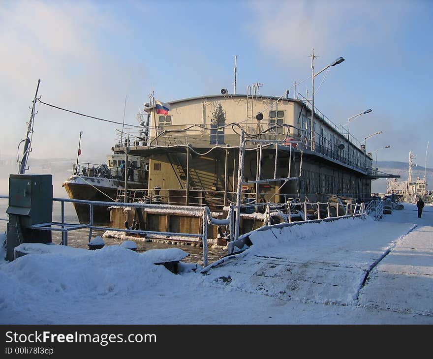 Floating shop in the Murmansk Shipyard