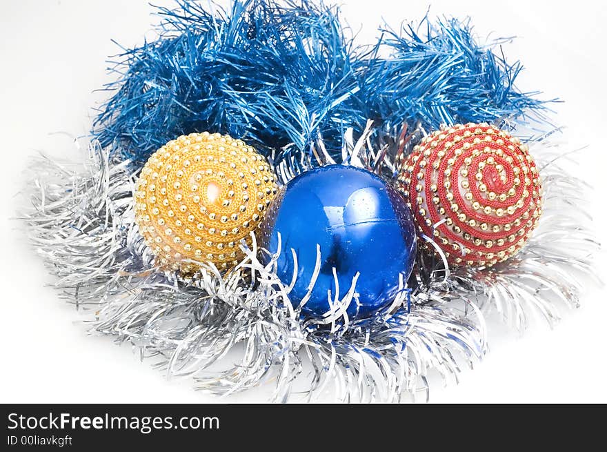 Various Christmas tree decorations on white background. Various Christmas tree decorations on white background.