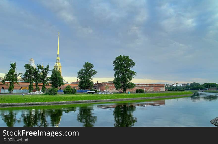 Cathedral of Saint Peter and Pavel. Reflexion in the Neva. Cathedral of Saint Peter and Pavel. Reflexion in the Neva