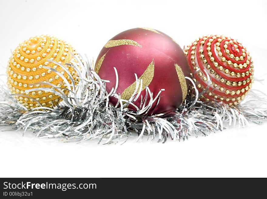 Various Christmas tree decorations on white background. Various Christmas tree decorations on white background.