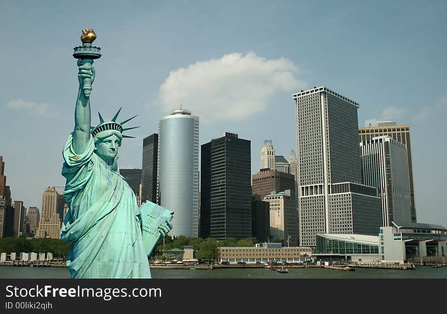 The Statue of Liberty and Manhattan Skyline