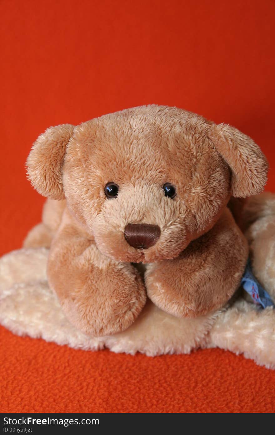 Teddy bears against dark orange background. Teddy bears against dark orange background