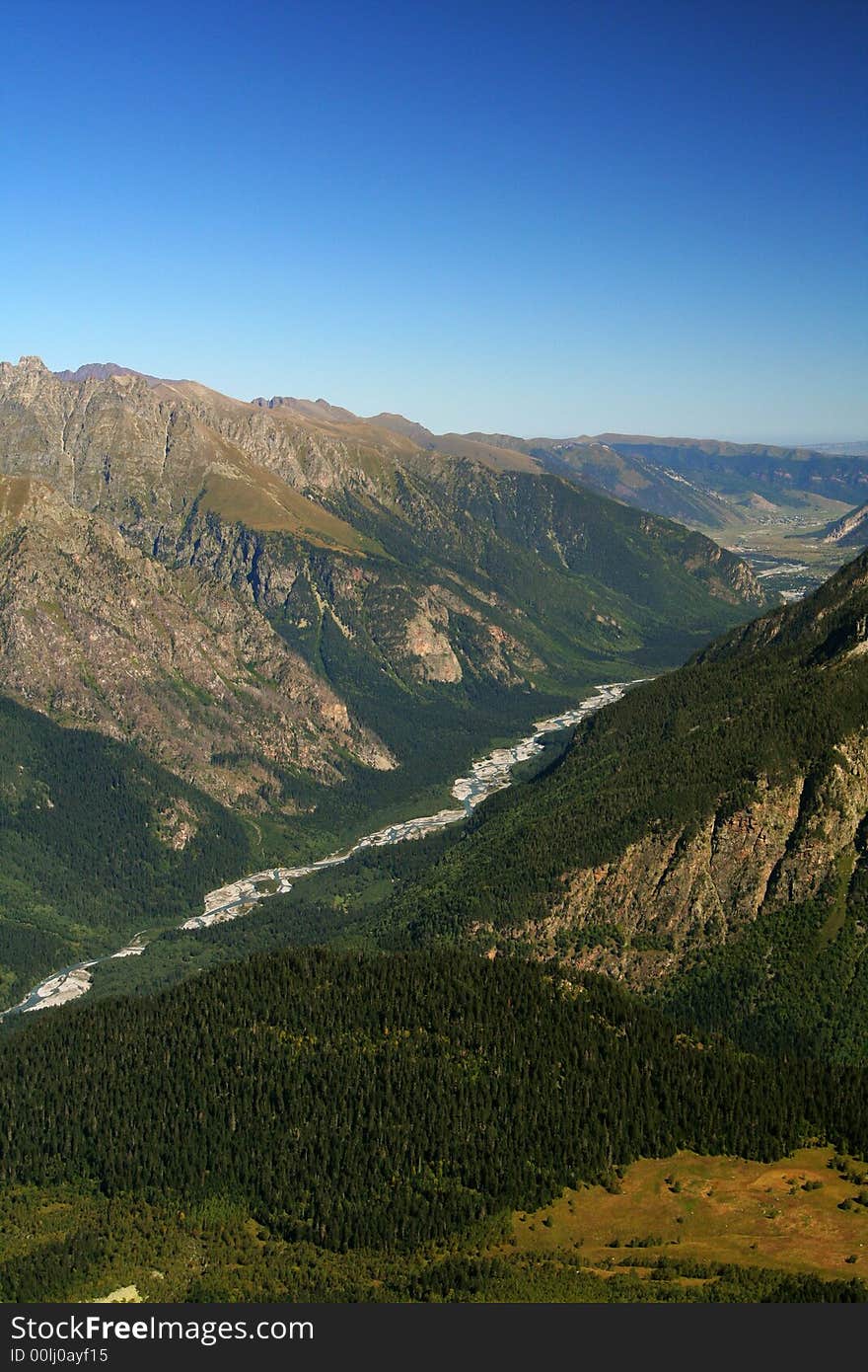 The Dombai area belongs to the Western Caucasus, river Teberda