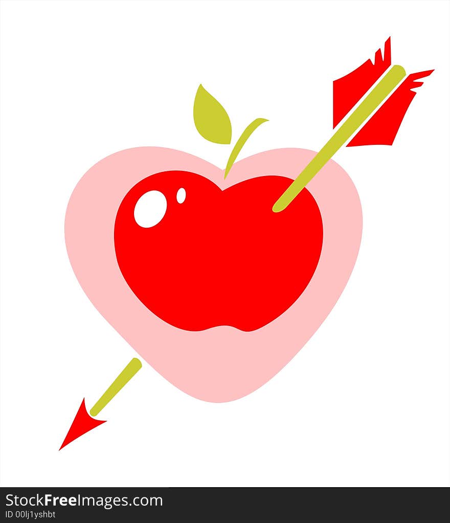 The stylized heart with an apple inside, pierced by an arrow. The stylized heart with an apple inside, pierced by an arrow.