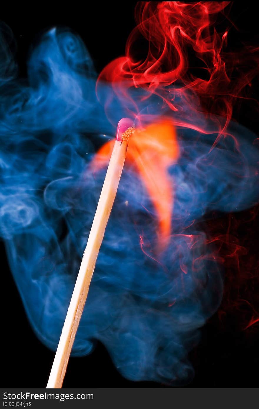 Burning match and color smoke