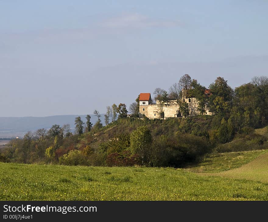 German castle on a hill over viewing a valley. German castle on a hill over viewing a valley