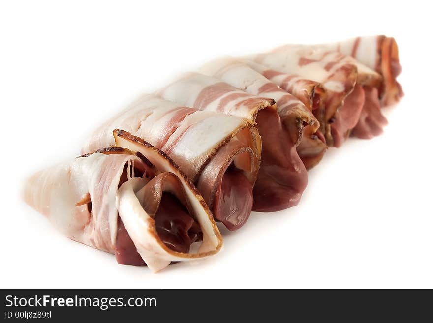 Chicken liver with bacon isolated on white background.