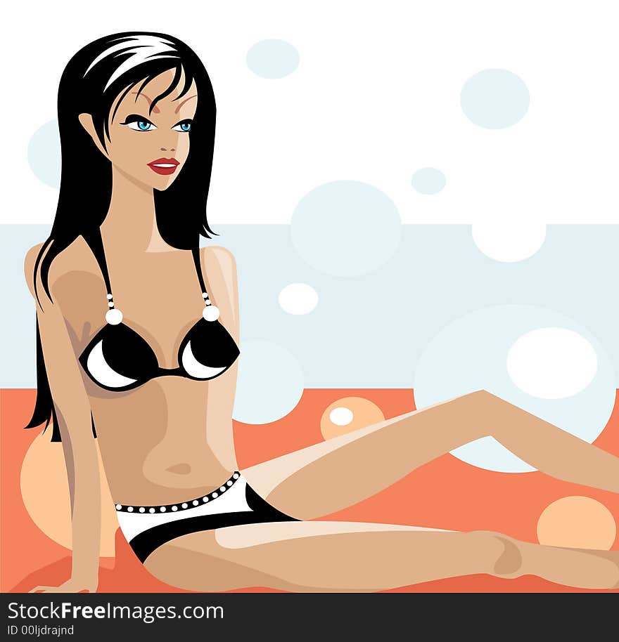 Illustration of cute slim girl on holiday. Illustration of cute slim girl on holiday