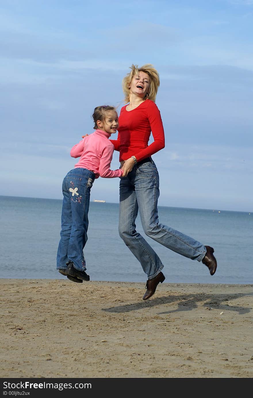 Mom and daughter enjoying freedom