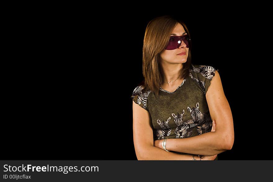 Woman close up portrait shot on black backdrop