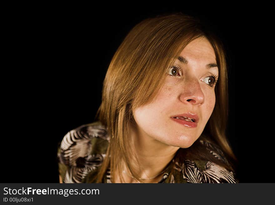 Woman close up portrait shot on black backdrop