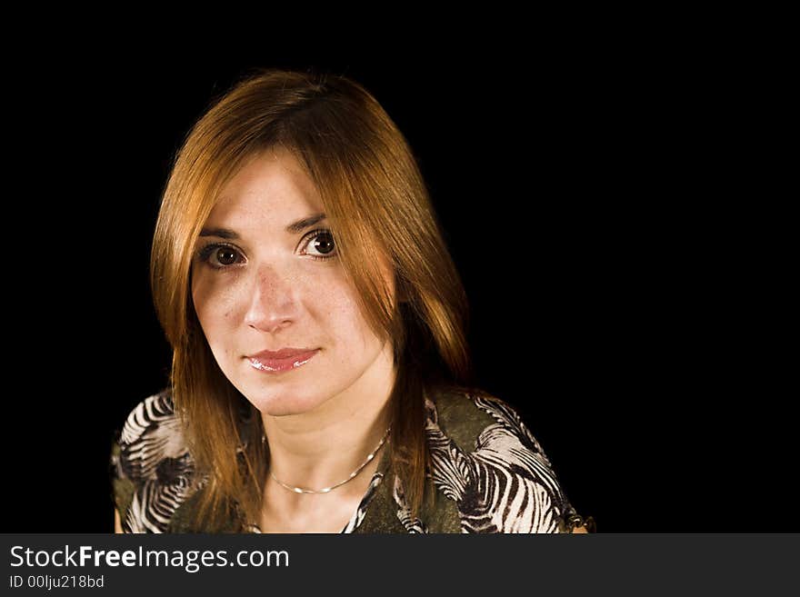 Woman close up portrait shot on black backdrop