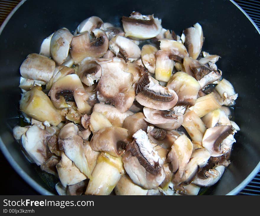 Mushrooms being cooked by me. Mushrooms being cooked by me