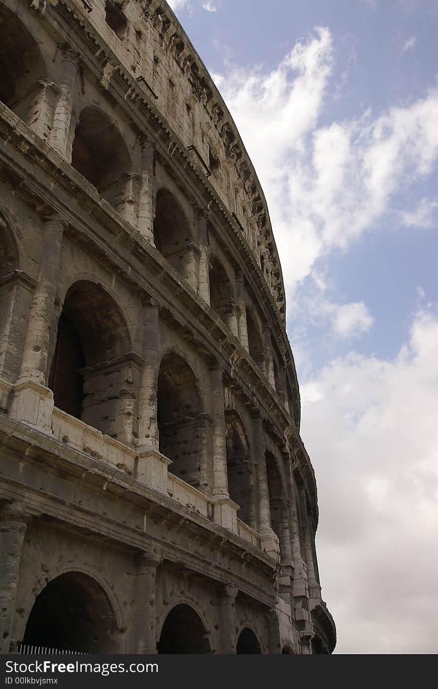 A closeup of the outside wall of the coliseum in Rome Italy. A closeup of the outside wall of the coliseum in Rome Italy