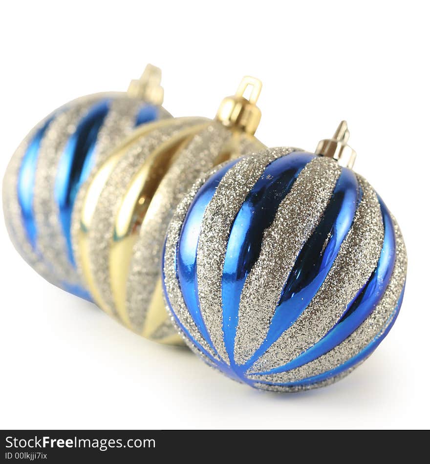 Blue and yellow balls on a white background.