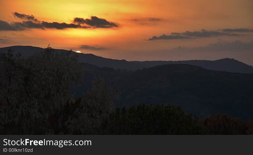 Sunset and mountains