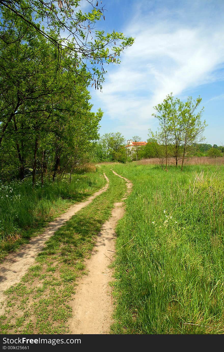 Rural scene - dirt-track to monastery of Tyniec (Poland, near Krakow)