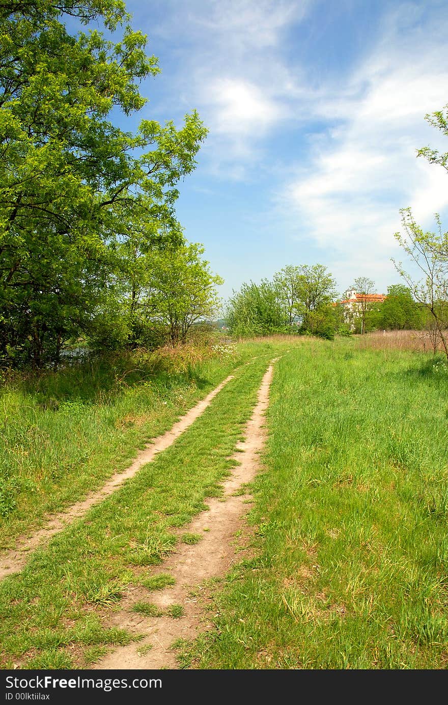 Rural scene - dirt-track to monastery of Tyniec (Poland, near Krakow)