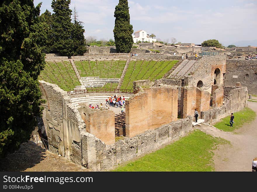 View on ancient roman forum theater and ruines, rome, italy, europe. View on ancient roman forum theater and ruines, rome, italy, europe.