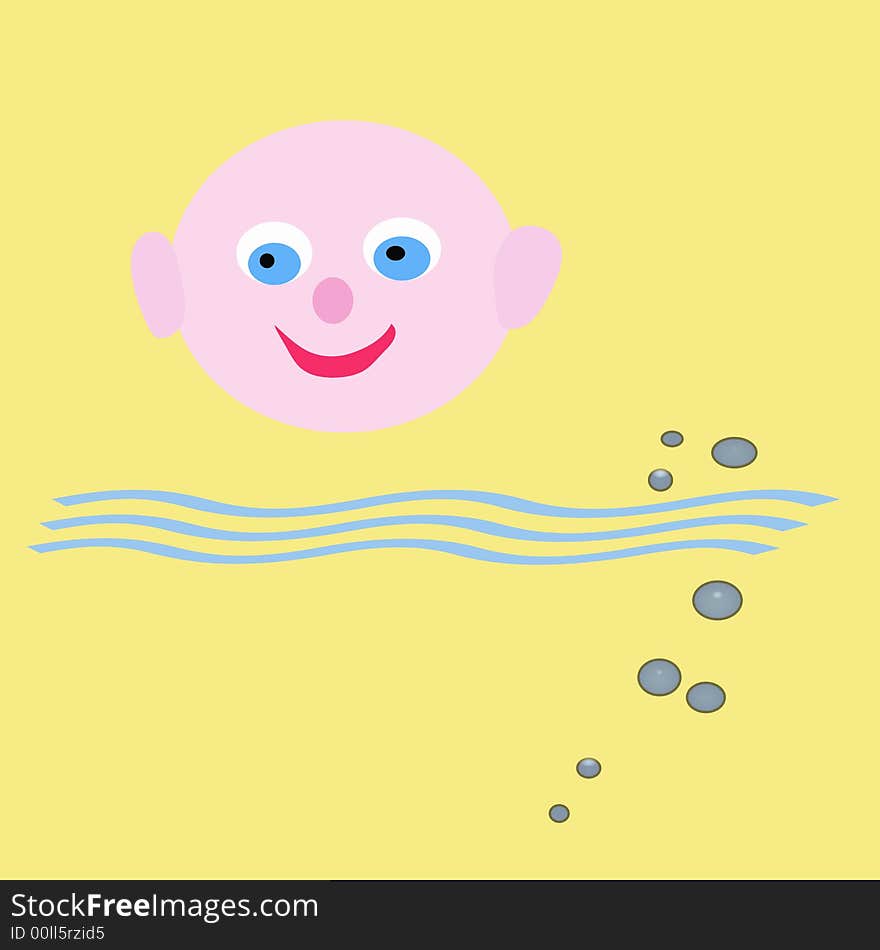 Baby making bubbles in bath water illustration. Baby making bubbles in bath water illustration