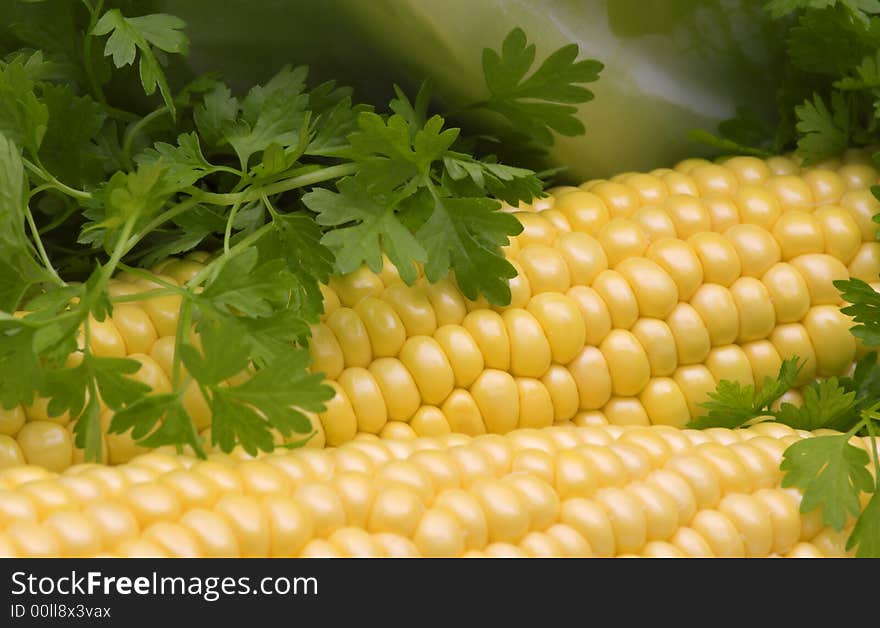 fresh maize and green vegetables. fresh maize and green vegetables