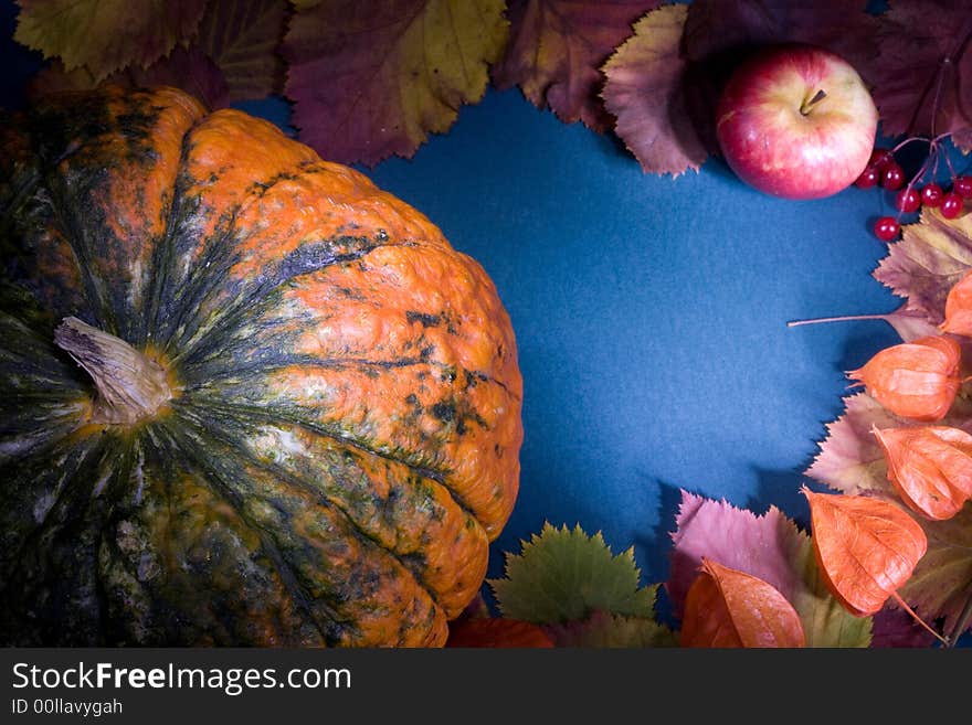 Autumn harvest frame on textured cardboard, light painting made with light brush