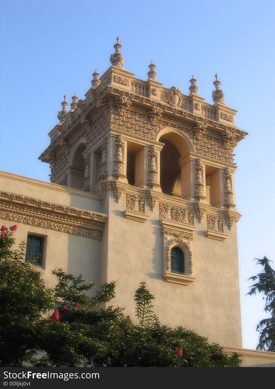 A shot of an ornate Spanish style building located in Balboa Park in San Diego, California. A shot of an ornate Spanish style building located in Balboa Park in San Diego, California