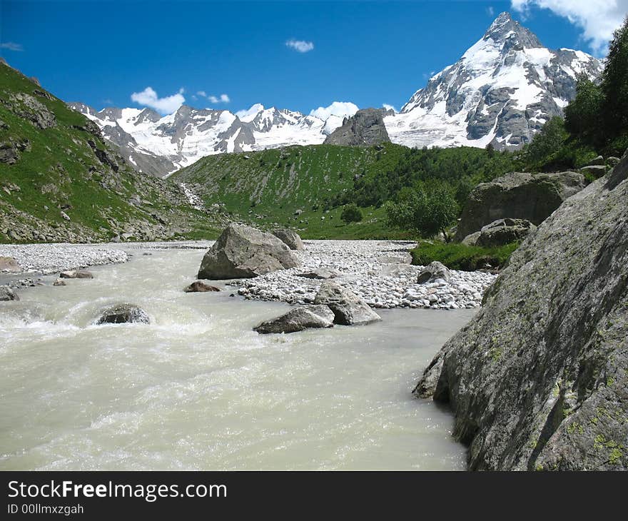 Landscape with elbrus mountains. snowy peaks. Landscape with elbrus mountains. snowy peaks.