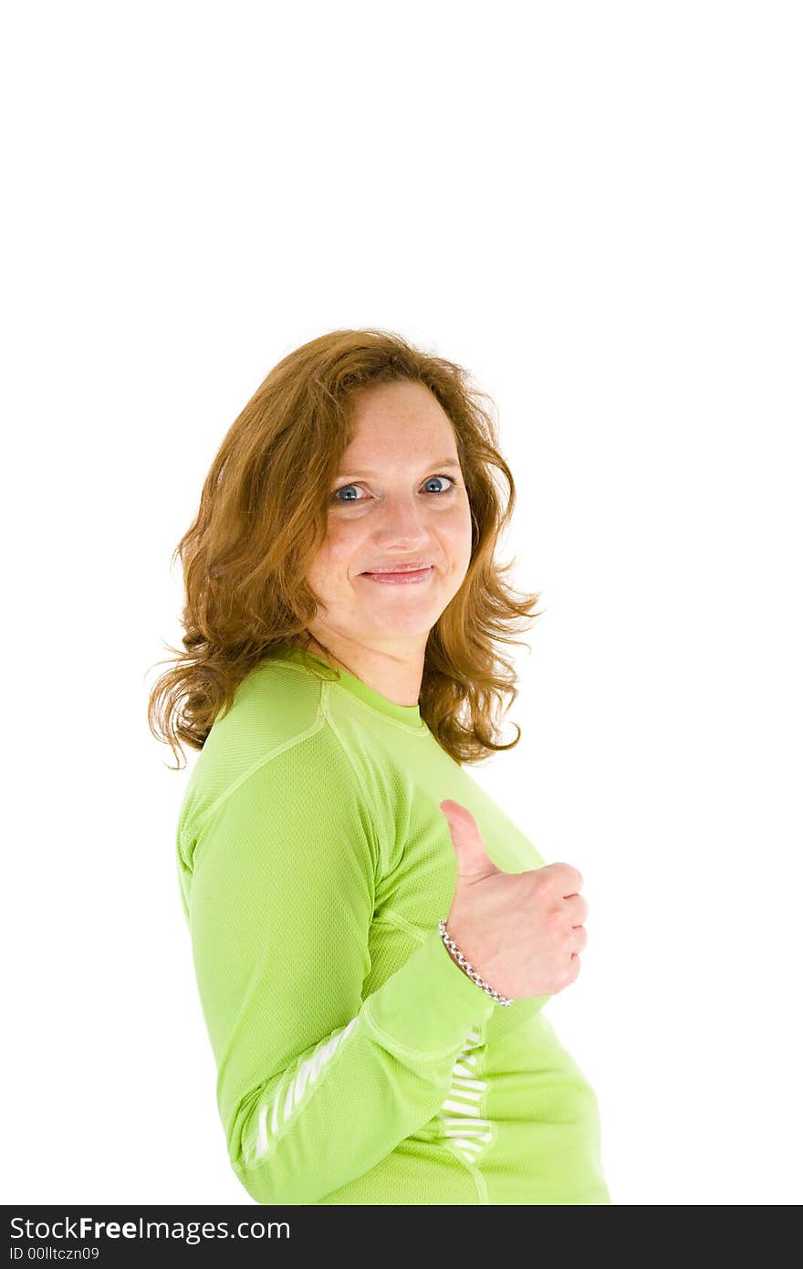 Portrait of an attractive young female with thumbs up isolated on white