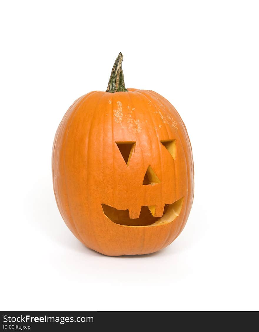 A carved pumpking for Halloween on white background. A carved pumpking for Halloween on white background