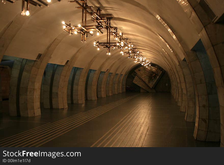 Deserted hall of one of the metro stations in Kiev