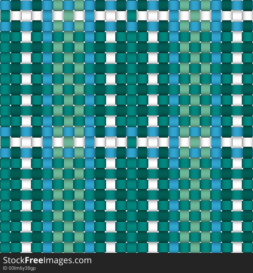 An illustration of woven crisscross pattern with teal color warp and weft strands. Could be repeated in all directions seamlessly. An illustration of woven crisscross pattern with teal color warp and weft strands. Could be repeated in all directions seamlessly.